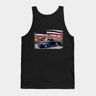 Classic Old American Truck Cartoon with American Flag Tank Top